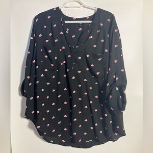 Torrid Black Blouse with Pink Heart Pattern